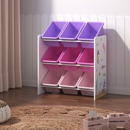 Raft pentru jucarii copii Muxía, 9 cutii, model ocean, alb roz lila