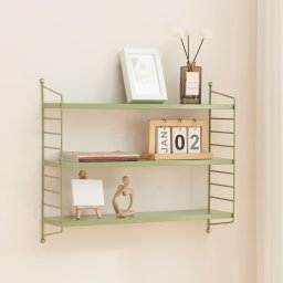 Raft de perete modular verde oliv cu 3 polite din otel [en.casa]