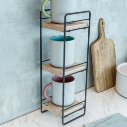 Etajera de masa Pargas cu 3 polite, metal si lemn, 43x14x13 cm