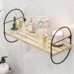 Raft de perete Oulu cu cadru metalic si polite din lemn 40x16x20 cm