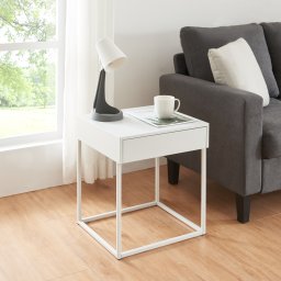 Masa laterala alba din otel cu sertar Rautjärvi 50x43x41 cm