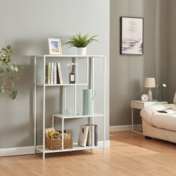 Biblioteca metalica Reisjärvi alb mat cu 4 rafturi, [en.casa]