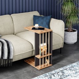 Masuta laterala pentru laptop Siikainen cu roti, aspect lemn/negru, 65 cm