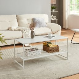 Masuta de cafea Ruokolahti cu raft metalic, 102x43x46 cm, alba