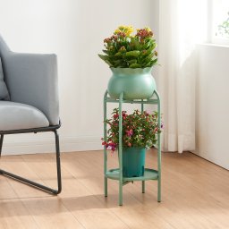 Suport flori metalic verde Altena cu ghiveci si polita, 80,5x40 cm