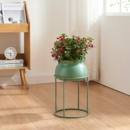 Suport pentru flori Assen verde din metal, cu ghiveci detasabil 38 cm