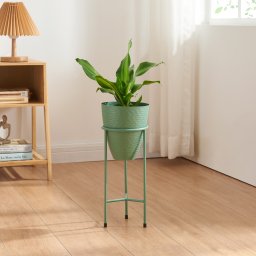 Suport pentru flori Asten din metal verde, cu ghiveci detasabil, 40,5 cm