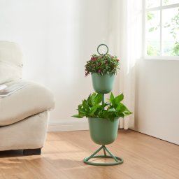 Suport pentru flori Alphen cu 2 ghivece, metal verde, 76,5 cm