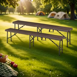 Set 2 banci pliabile pentru exterior Lillestrøm, maro închis, aspect lemn