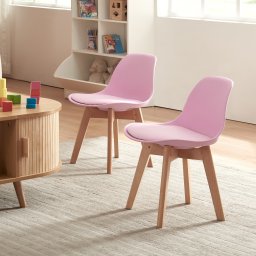 Set 2 scaune pentru copii Elvdal, roz, tapitate, cu picioare din lemn