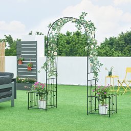 Arcada de gradina pentru trandafiri cu 2 jardiniere, negru, 220 cm