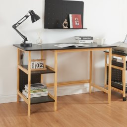 Birou Dønna 120x60x75 cm negru cu aspect lemn si raft lateral