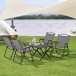 Set mobilier camping Botrugno, 5 piese, pliabil, gri, [casa.pro]