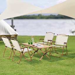 Set mobilier camping Botrugno, 5 piese, pliabil, bej, cu masa
