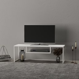 Masa TV Isokyrö din metal, alba, 120x40x40 cm, cu raft deschis