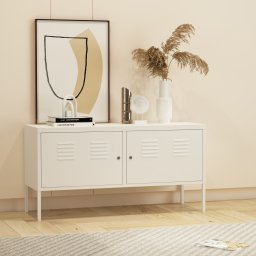 Comoda sideboard metalica alba cu usi încuiabile 118x40x60 cm