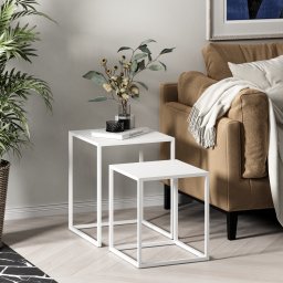 Set 2 mese laterale Vejen, albe mate, design modern, metal