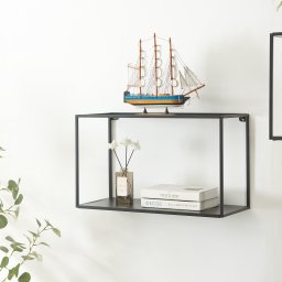 Raft de perete metalic Notodden, negru, 60x25x35 cm, 2 polite