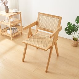 Scaun dining Asikkala din bambus cu aspect ratan si cotiere