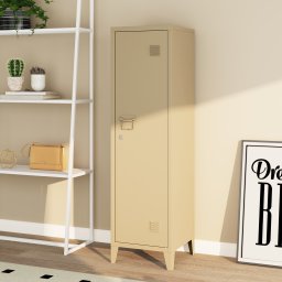 Dulap vestiar metalic Kurikka cu 1 usa, bej camel, 137x38x38 cm