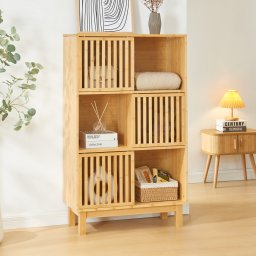 Biblioteca din bambus Ypäjä cu 3 usi glisante, 126x76x33 cm