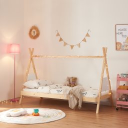 Pat copii tipi 90x200 cm din lemn de pin natur, cu somiera