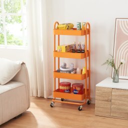 Carucior de bucatarie cu 4 rafturi Pyhäntä, portocaliu, din otel