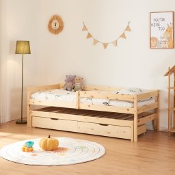 Pat copii Sonkajärvi 90x200 cm din lemn de pin, cu pat extensibil
