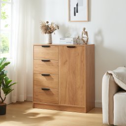 Comoda Varkaus cu 4 sertare si usa, finisaj stejar, 90x80x40 cm