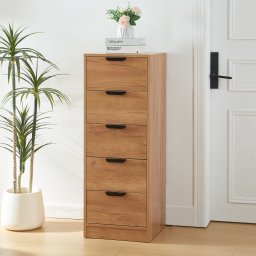 Comoda Varkaus cu 5 sertare, finisaj stejar, 108x40x40 cm