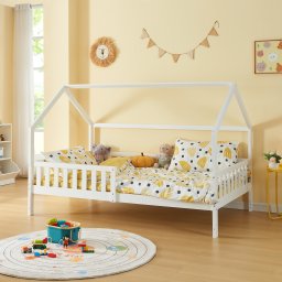 Pat copii tip casuta Ydre 120x200 cm alb, cu protectie anti-cadere
