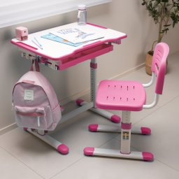 Set birou copii cu scaun reglabil si blat înclinabil roz