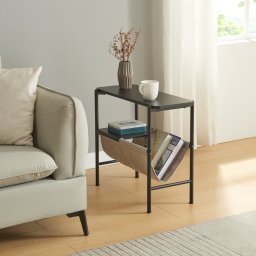 Masa laterala Samnanger neagra cu suport reviste, 60x28x53 cm