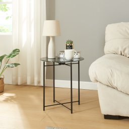 Masuta laterala Ödeshög cu blat din sticla 45x42 cm, neagra