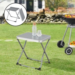 Taburet de camping 2 în 1 cu masa pliabila Barete 47x47x37 cm, gri