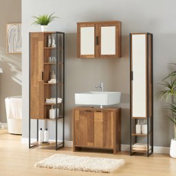 Set mobilier baie 4 piese Namsskogan, aspect nuc, cu oglinzi