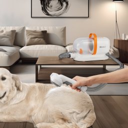 Set 5 în 1 pentru îngrijire animale cu aspirator, alb/portocaliu