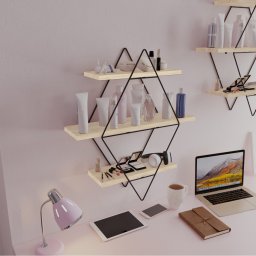 Raft de perete Heinävesi cu 3 polite, metal si lemn, 65x60x15 cm