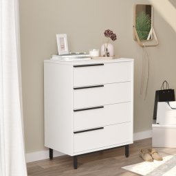 Comoda alba Vesanto 95x75x45 cm cu 4 sertare si manere metalice