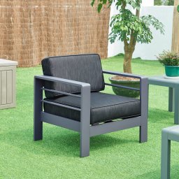 Fotoliu de gradina Avise din aluminiu, gri închis, cu perne
