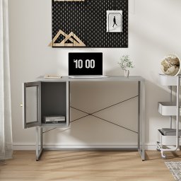 Birou Sund din otel gri 100x50 cm cu compartiment lateral