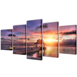 Set tablouri de panza imprimeu plaja cu pavilion, 200 x 100 cm GartenMobel Dekor