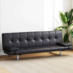 Canapea extensibila 2 perne, piele artificiala, reglabila negru GartenMobel Dekor