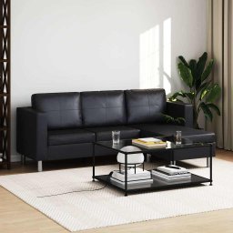 Canapea modulara cu 3 locuri, piele artificiala, negru GartenMobel Dekor