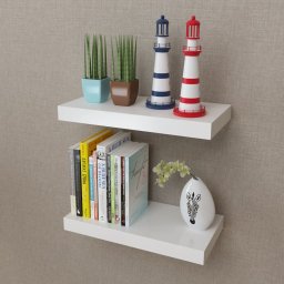 Raft suspendat de perete pentru depozitare carti/DVD, 2 buc, alb, MDF GartenMobel Dekor