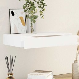 Raft de perete suspendat, 1 sertare, depozitare carti/DVD, alb, MDF GartenMobel Dekor