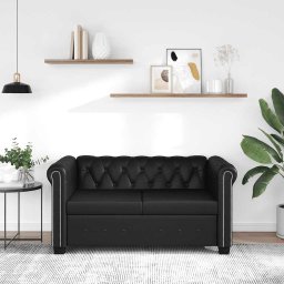 Canapea Chesterfield cu 2 locuri, piele artificiala, negru GartenMobel Dekor