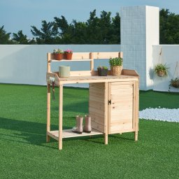 Masa de plantare Alessano din lemn de brad cu dulap si rafturi