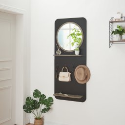 Cuier de perete pentru hol Helsinge cu oglinda si 2 polite, 140x60x16 cm