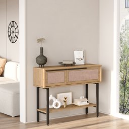 Consola pentru hol Kvænangen 100 cm, stejar si fronturi aspect ratan
